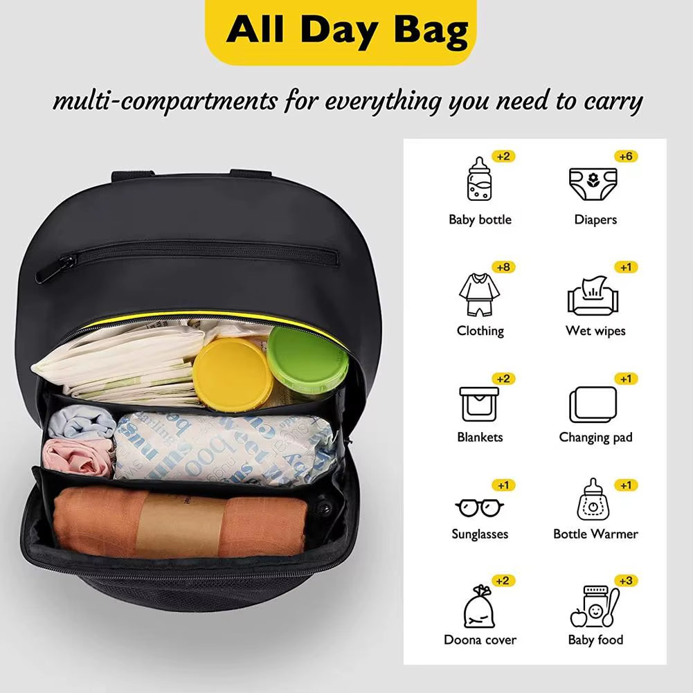 2 in 1 Black Mommy Storage Bag for Doona Stroller Accessories Portable Storage Case Mom Backpack Waterproof Diaper Bag